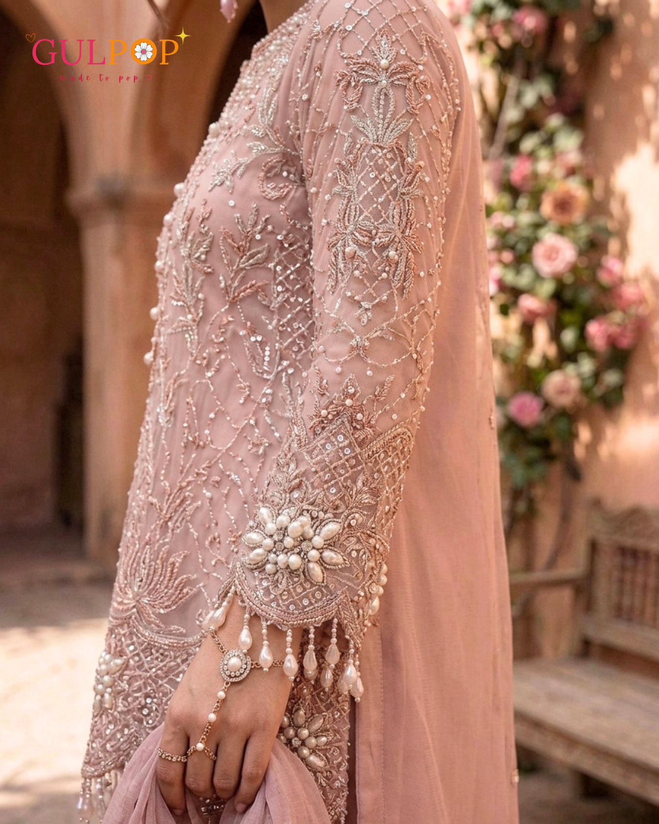 Blush Pearl Luxe Sharara Set | Premium Embellished Girls Festive Dress - Image 2