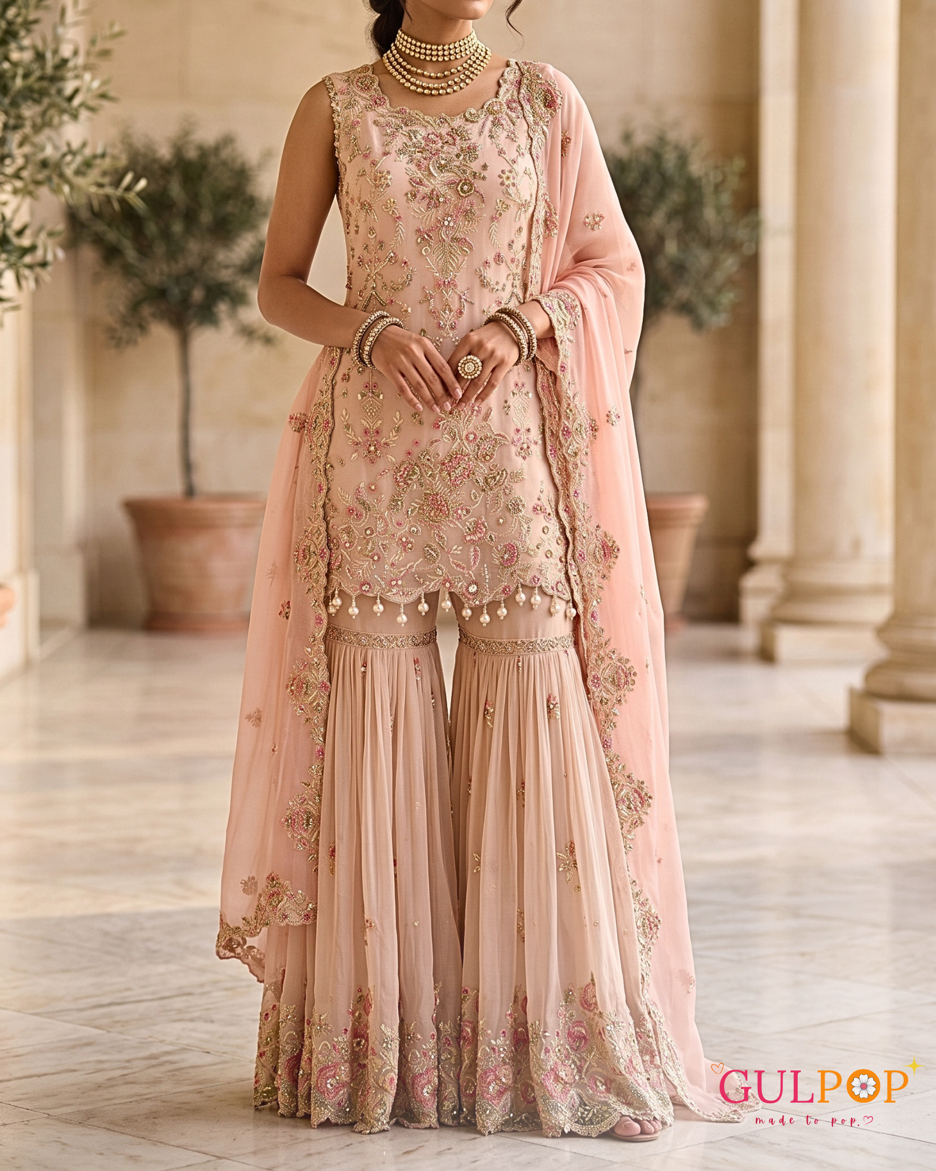 Blush Peach Sharara Set - Image 2