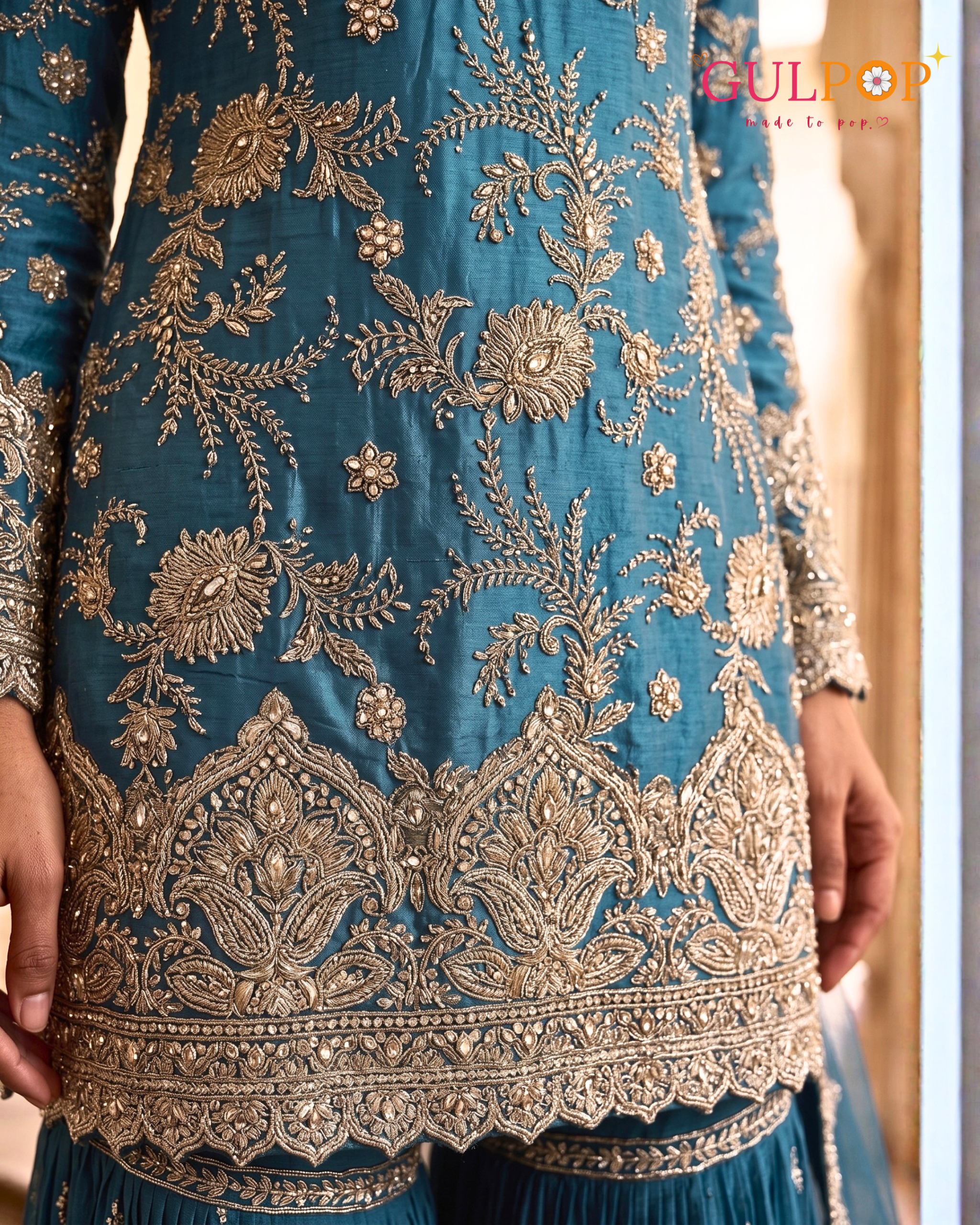 Royal Teal Embroidered Gharara Set - Image 2