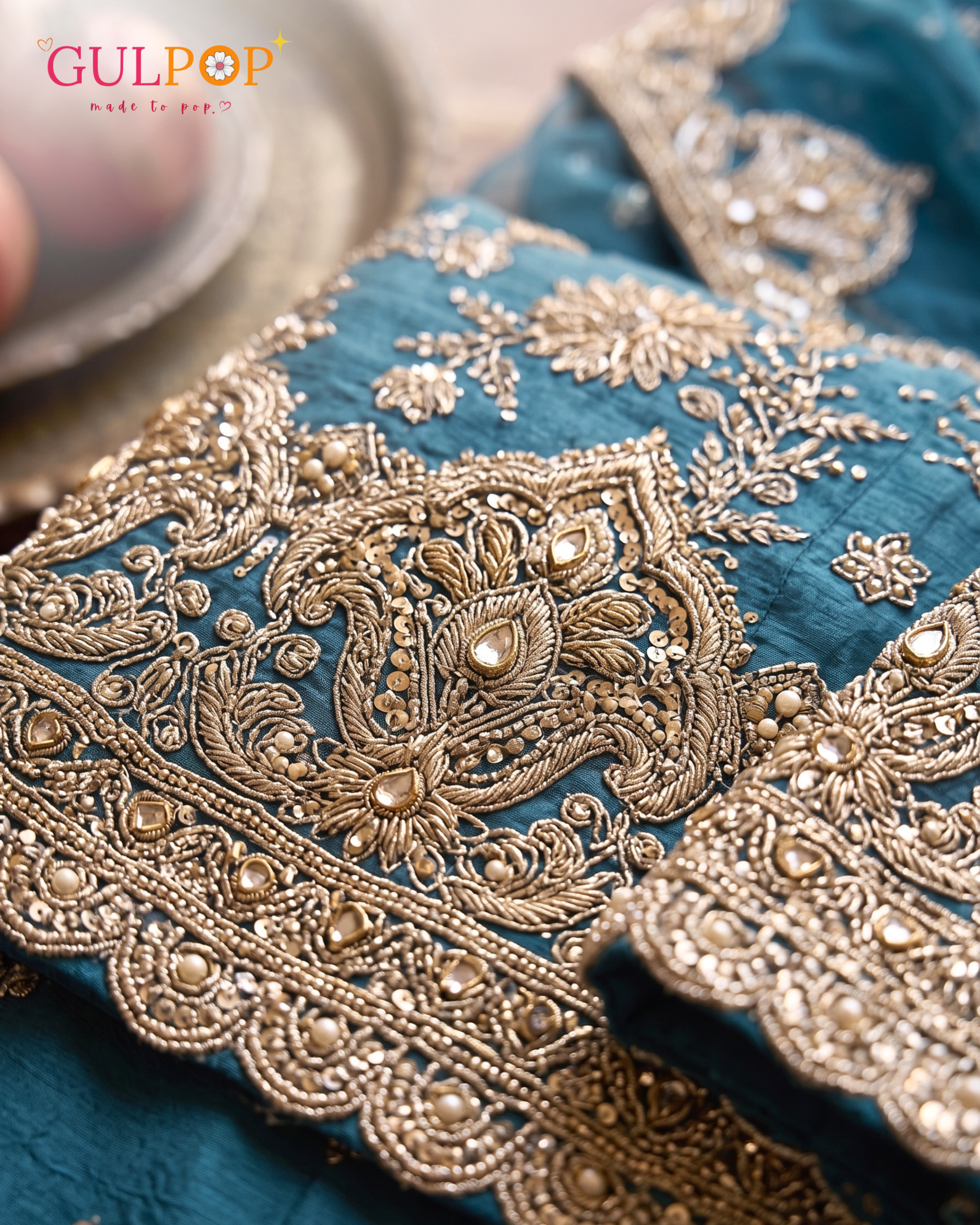 Royal Teal Embroidered Gharara Set - Image 5