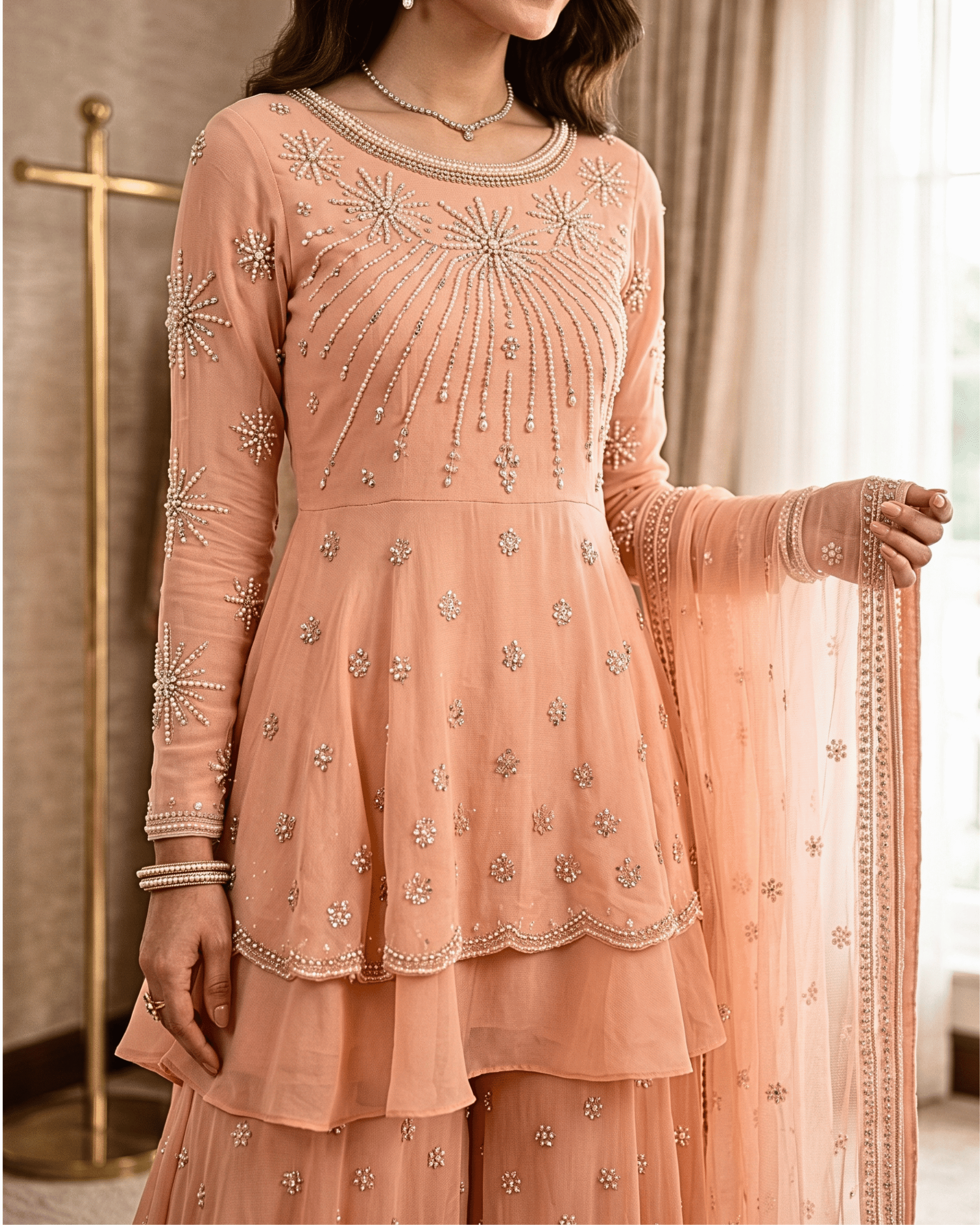 Blush Radiance Embroidered Sharara Set