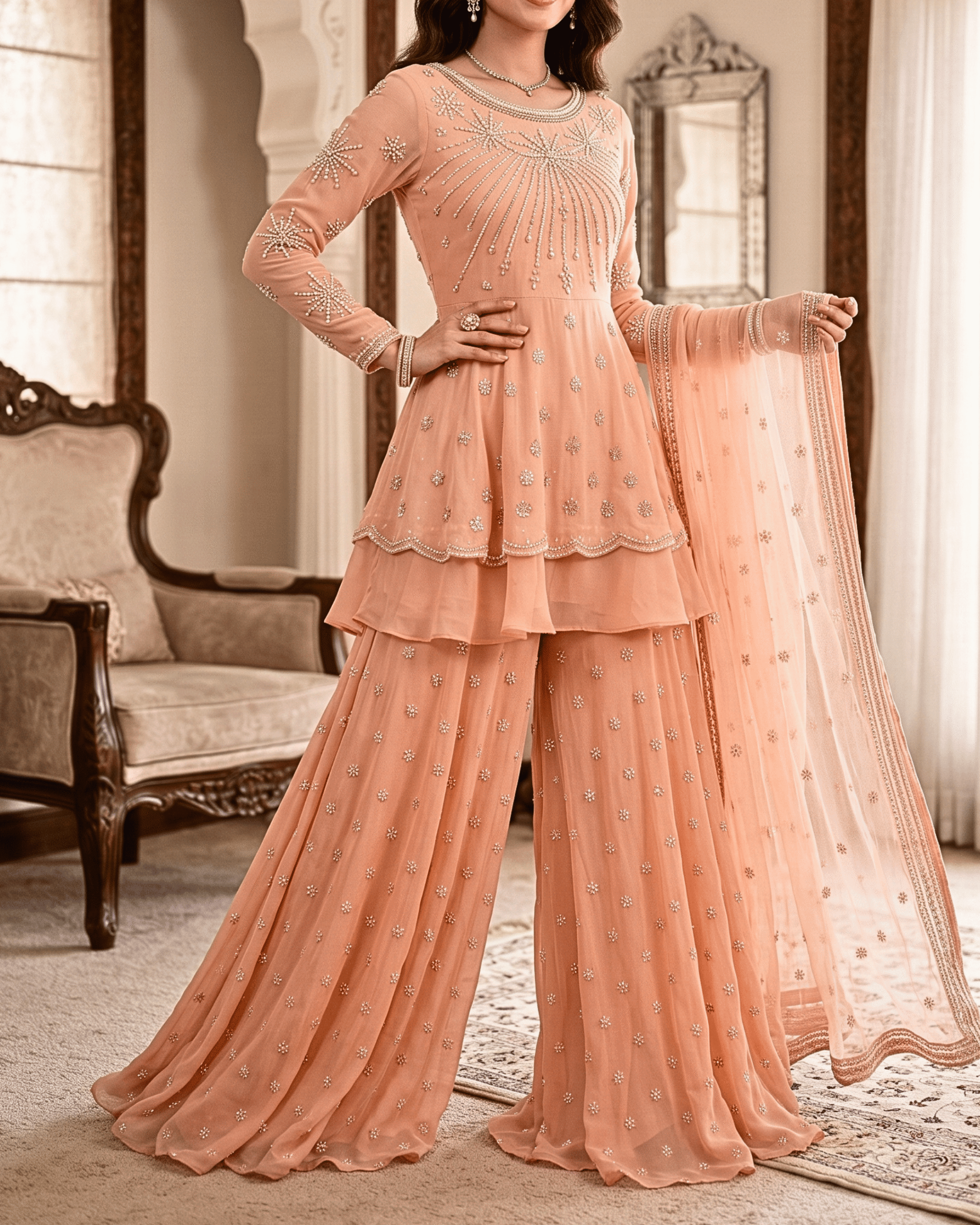Blush Radiance Embroidered Sharara Set - Image 8