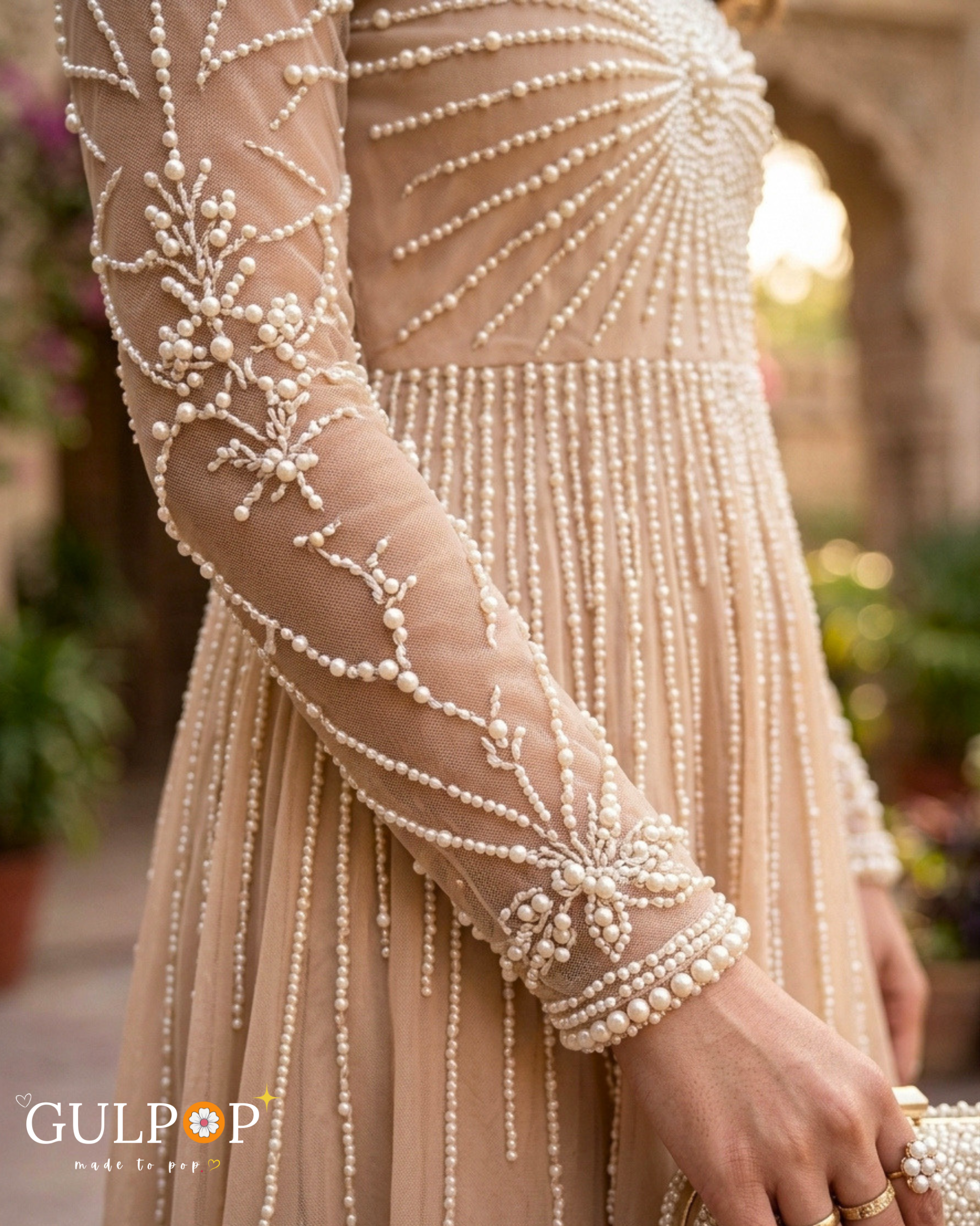 Champagne Pearl Embroidered Sharara Set - Image 2
