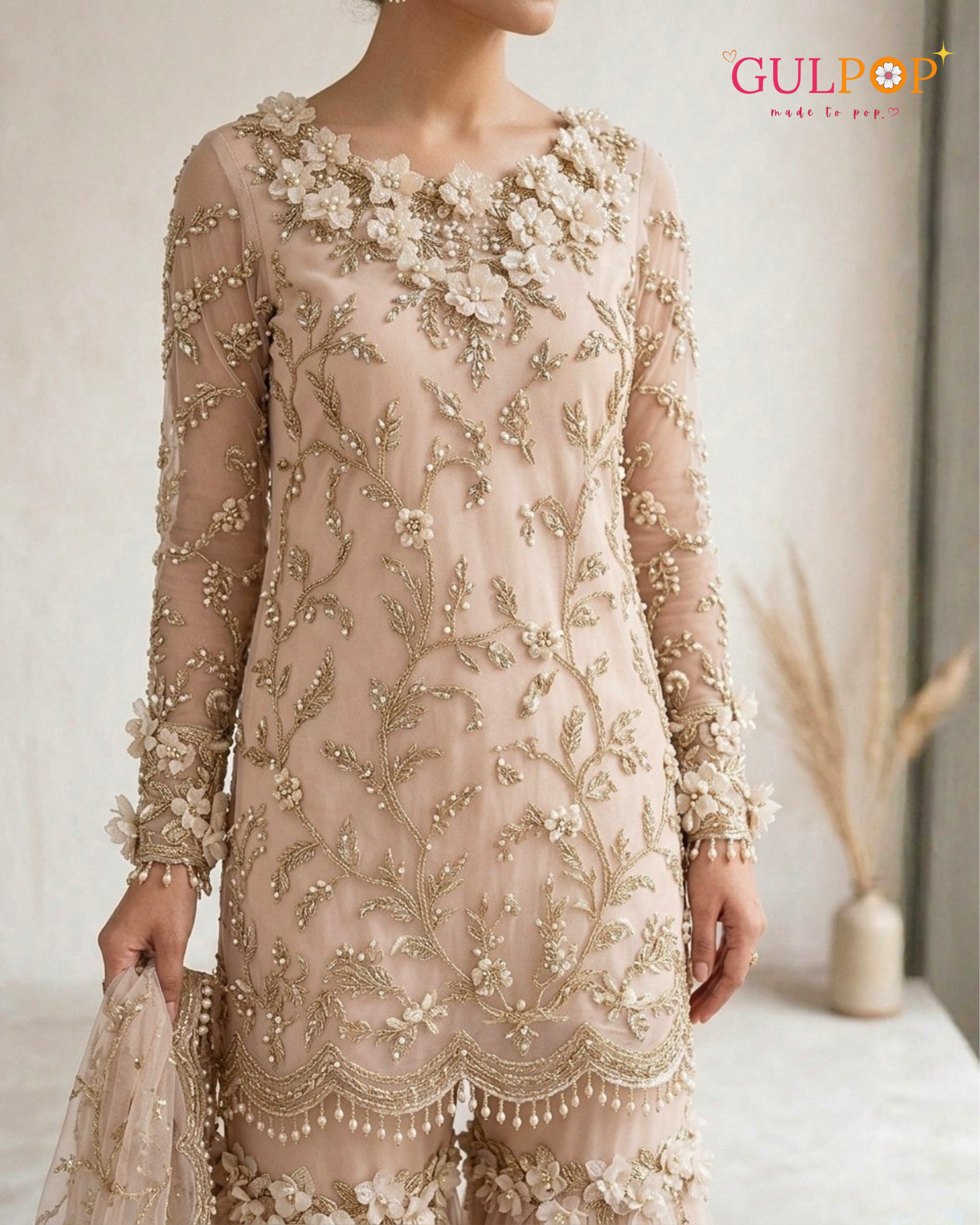Blush Blossom Embroidered Gharara Set - Image 3