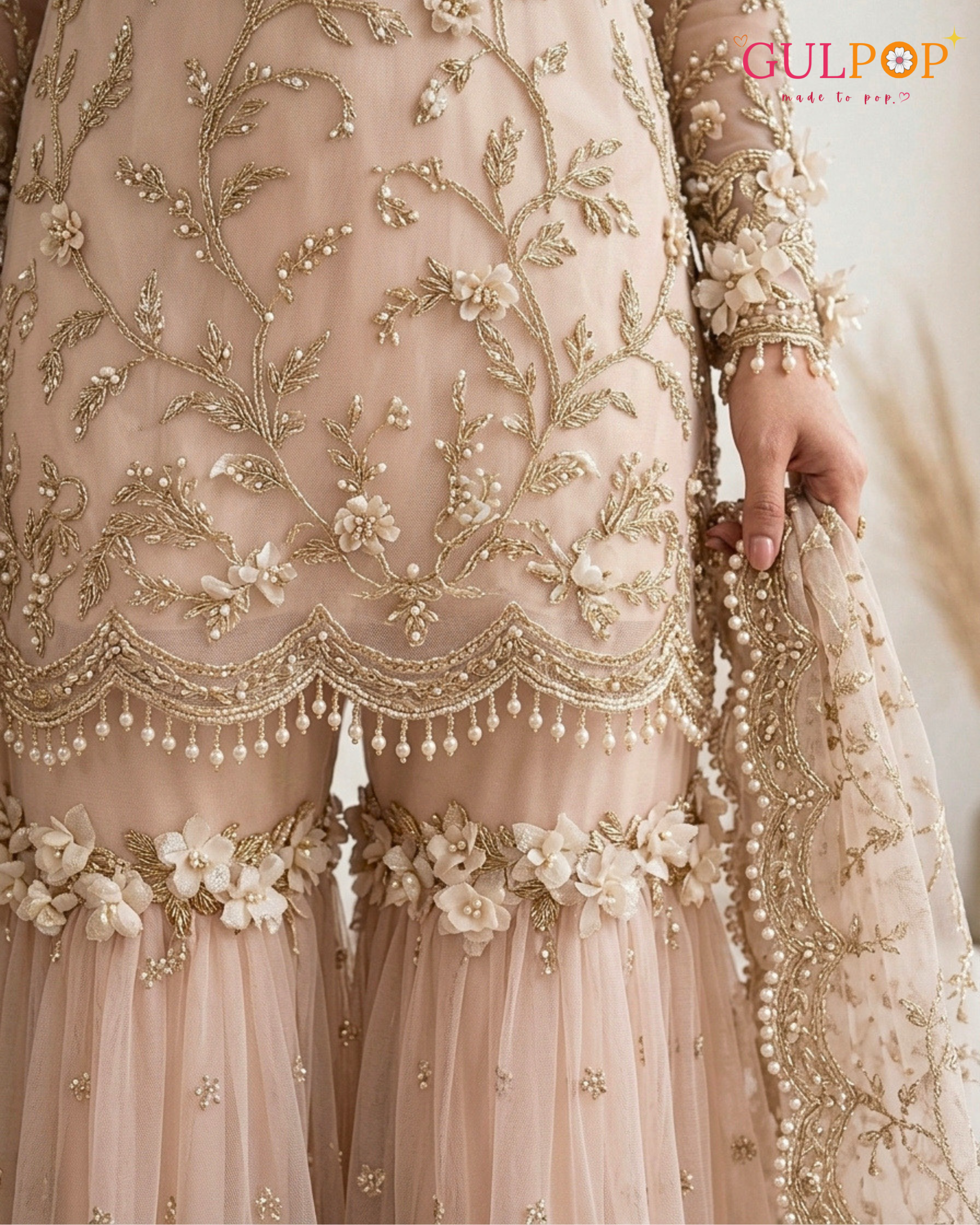 Blush Blossom Embroidered Gharara Set - Image 5