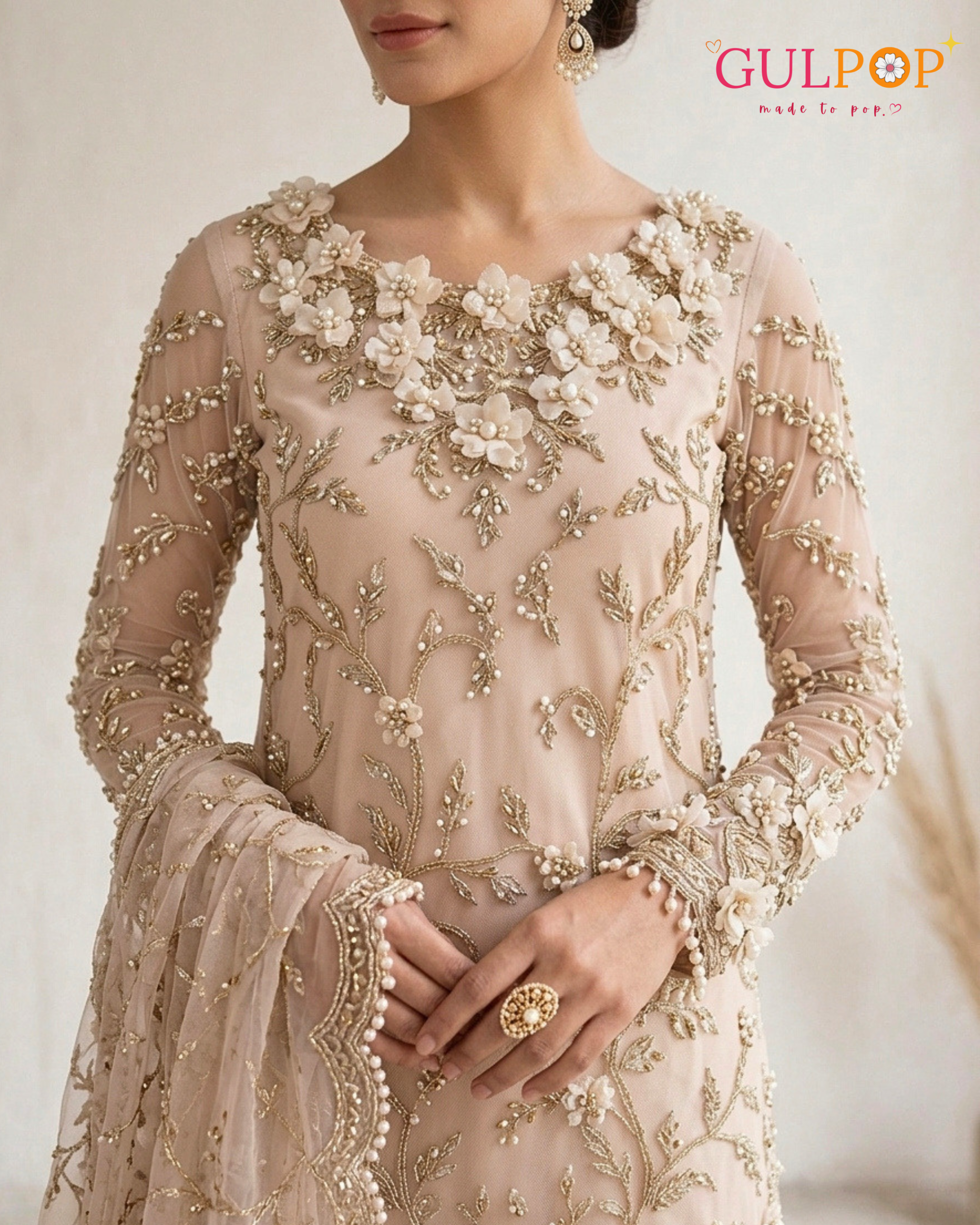 Blush Blossom Embroidered Gharara Set - Image 6