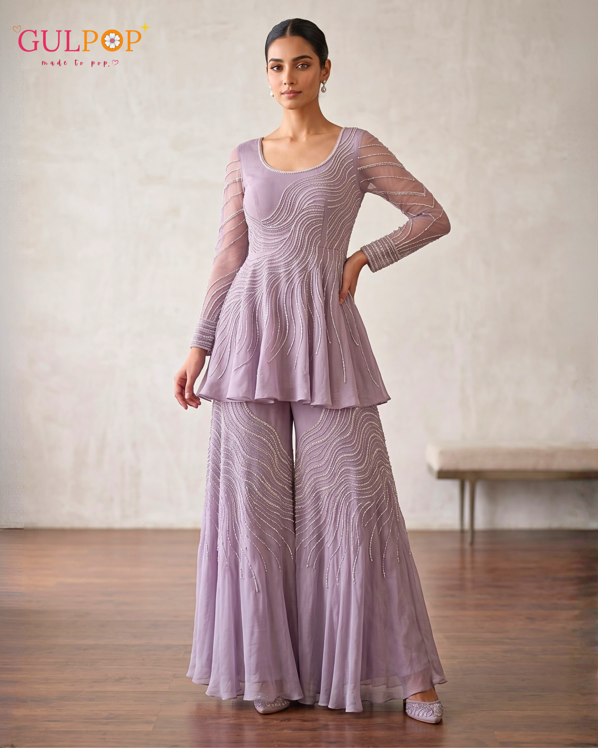 Lavender Mist Embroidered Sharara Set - Image 3