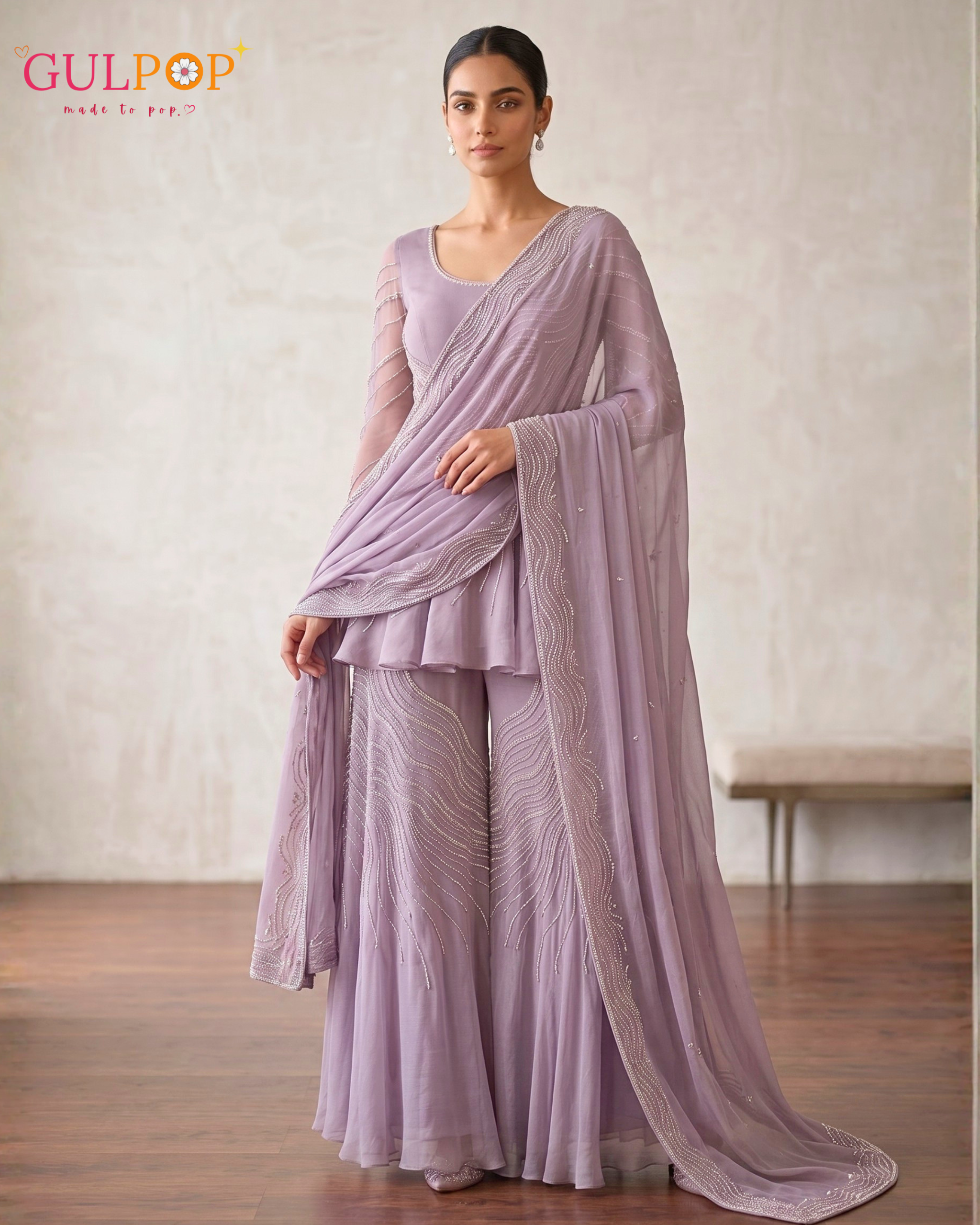 Lavender Mist Embroidered Sharara Set - Image 2
