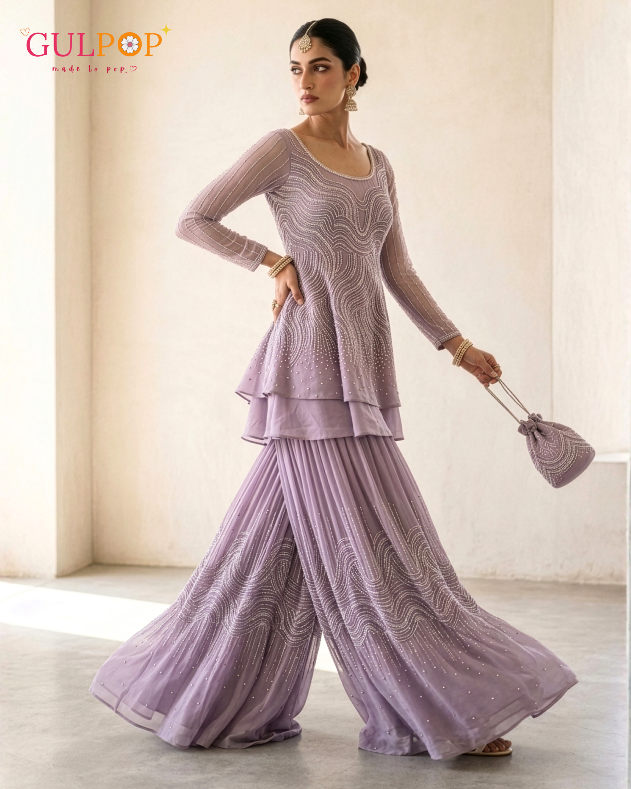 Lavender Waves Embroidered Sharara Set - Image 5