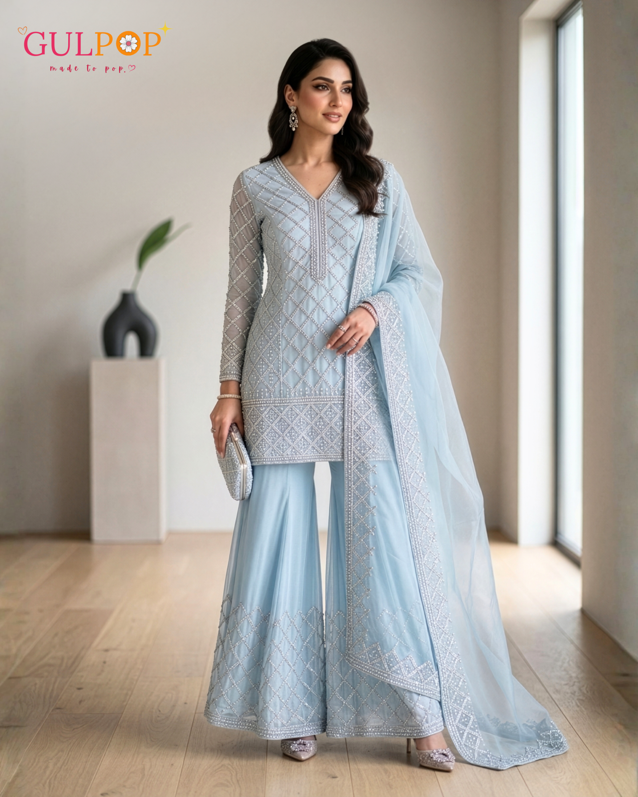 Frosted Sky Embroidered Sharara Set - Image 7