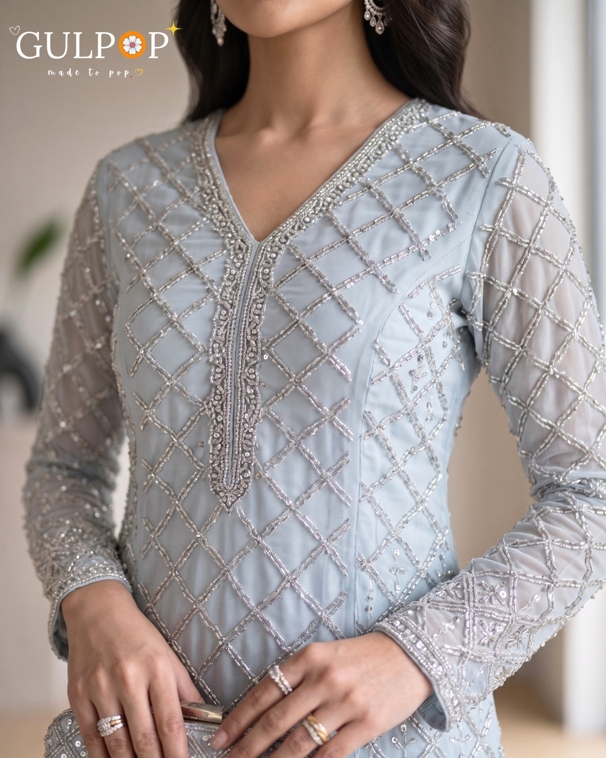 Frosted Sky Embroidered Sharara Set - Image 2