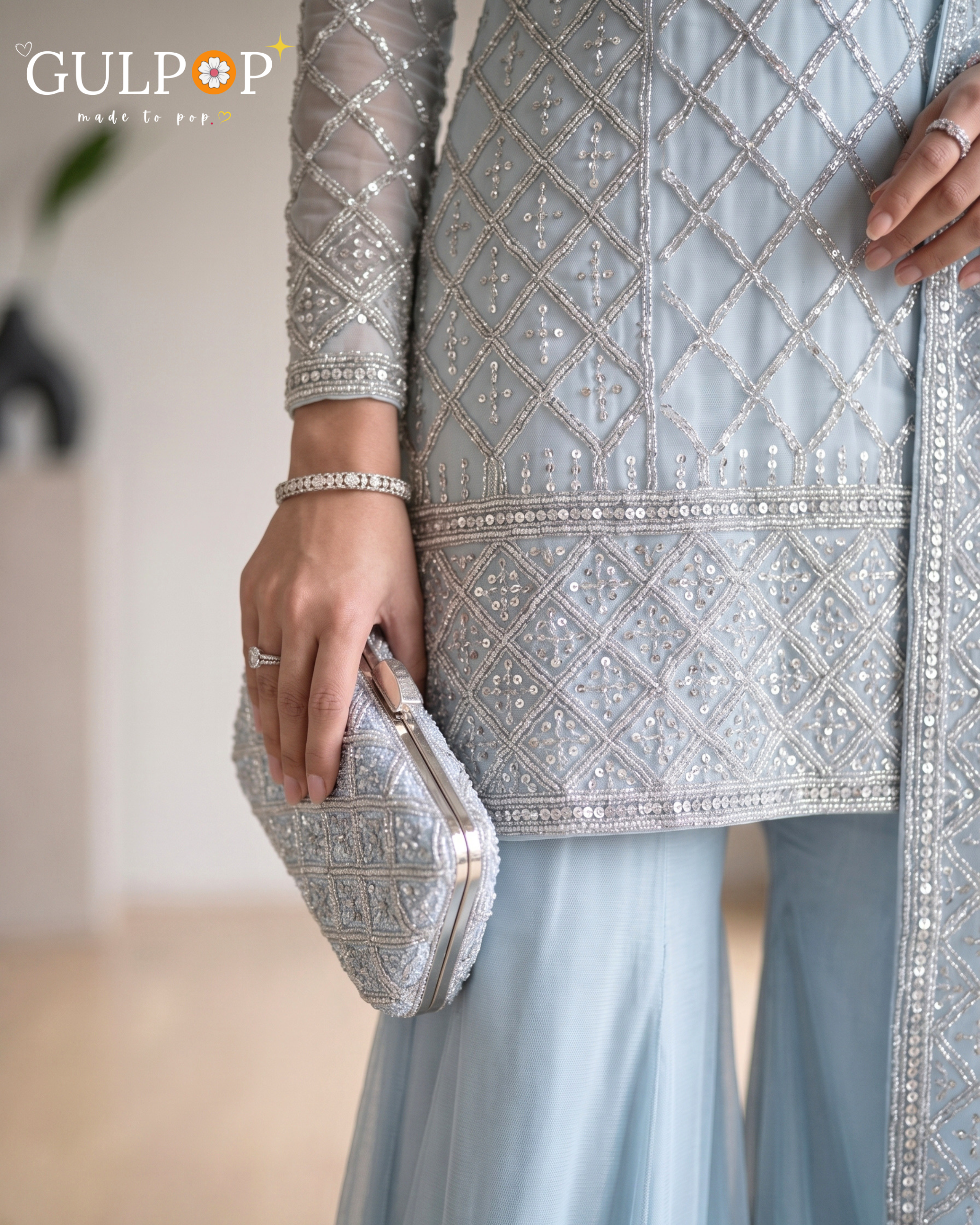 Frosted Sky Embroidered Sharara Set - Image 3