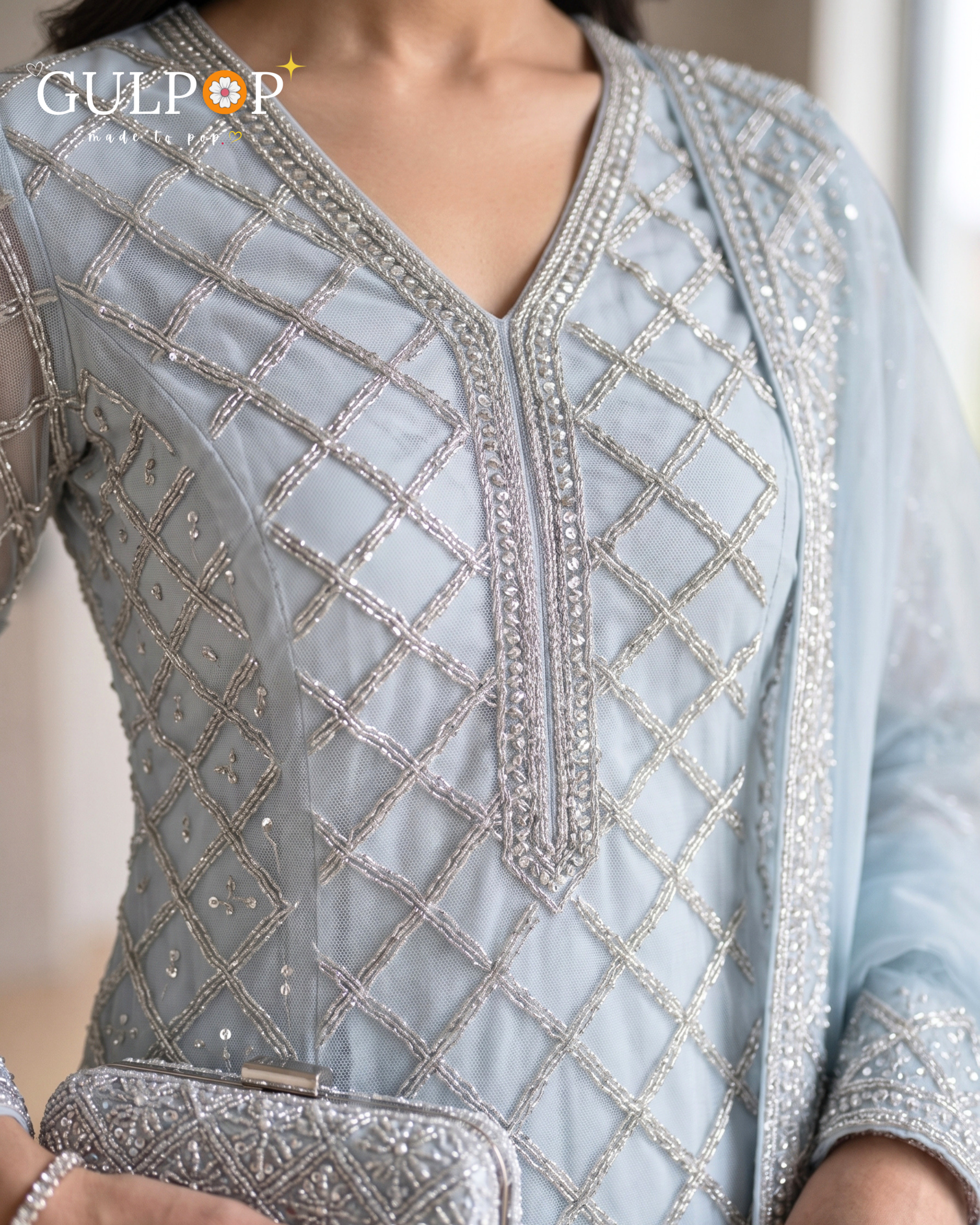 Frosted Sky Embroidered Sharara Set - Image 9